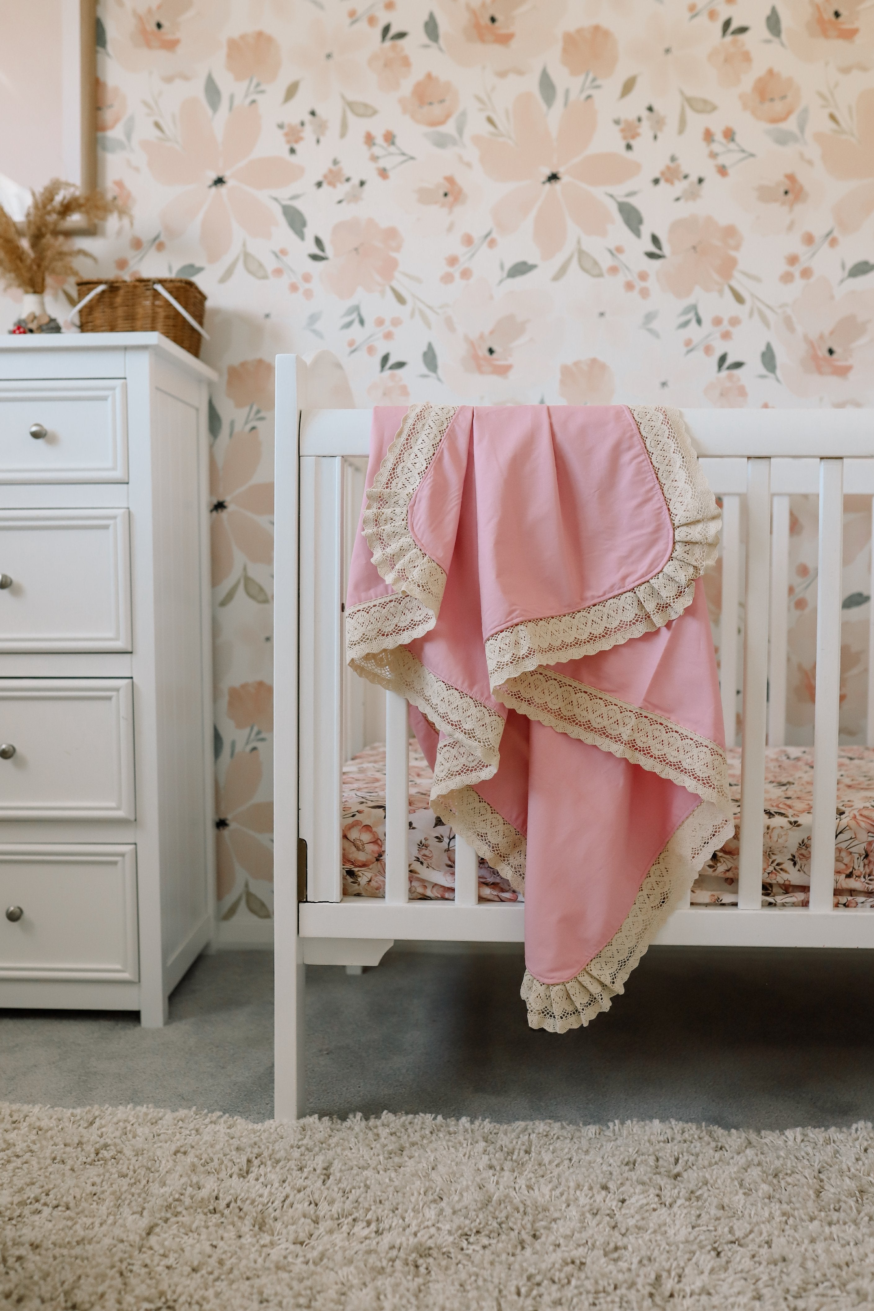 Lace Trim Blanket - Buttercup Pink
