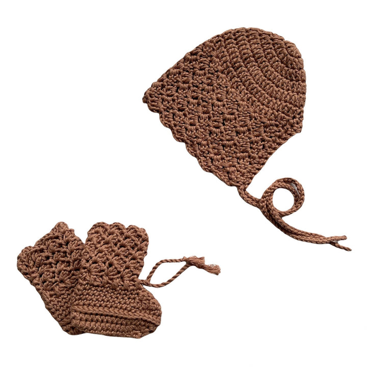 Bonnet and Booties Set - Chocolate