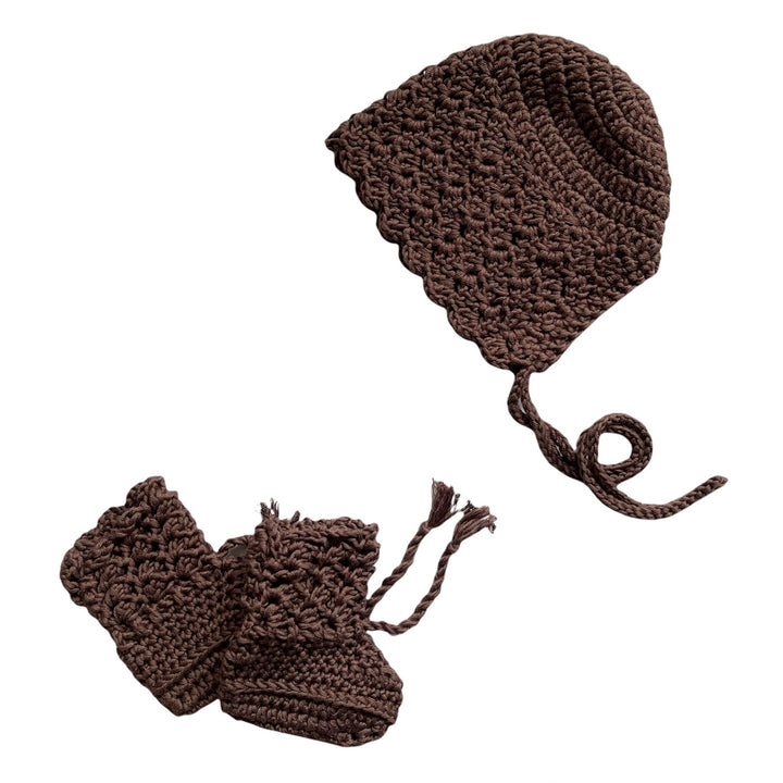 Bonnet and Booties Set - Espresso